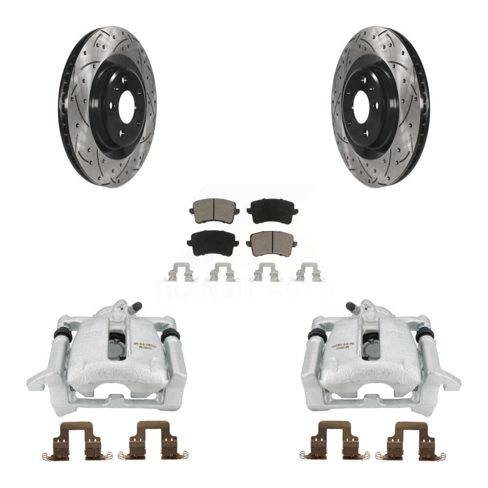 Transit Auto Rear Disc Brake Coated Caliper Drilled Slotted Rotors And Ceramic Pads Kit KCD-100503C