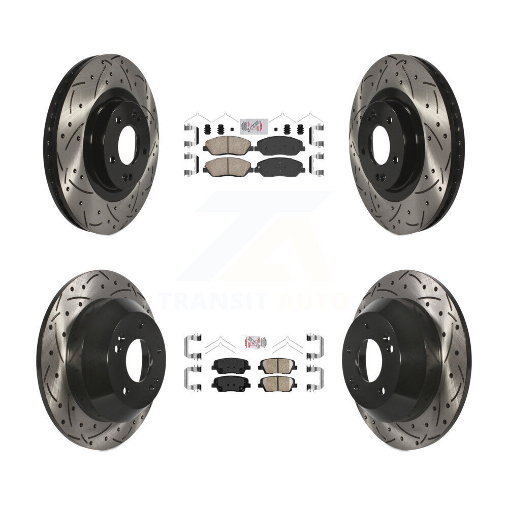 Transit Auto Front Rear Ceramic Pads And Coated Drilled Slotted Disc Brake Rotors Kit KDA-101000