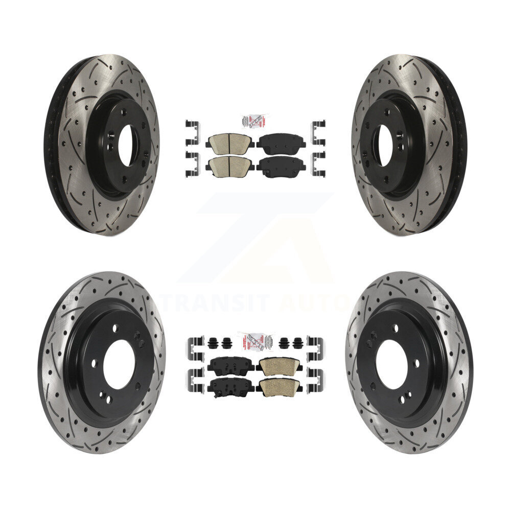 Transit Auto Front Rear Ceramic Pads And Coated Drilled Slotted Disc Brake Rotors Kit KDA-102576