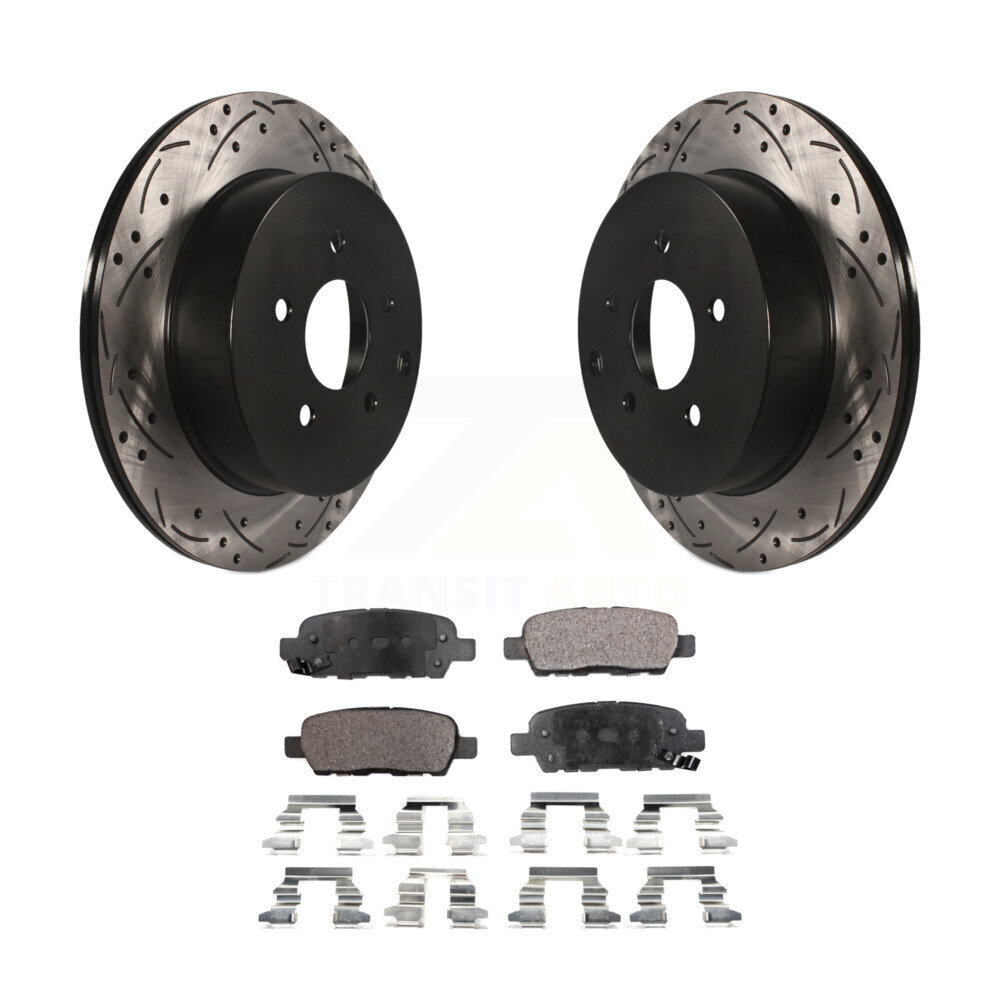 Transit Auto Rear Coated Drilled Slotted Disc Brake Rotors And Semi-Metallic Pads Kit KDF-100476
