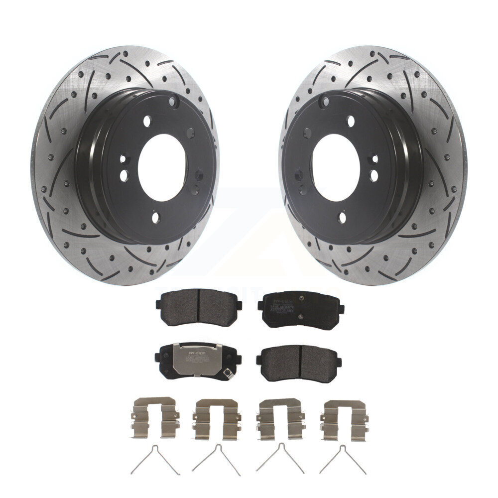 Transit Auto Rear Coated Drilled Slotted Disc Brake Rotors And Semi-Metallic Pads Kit KDF-100896