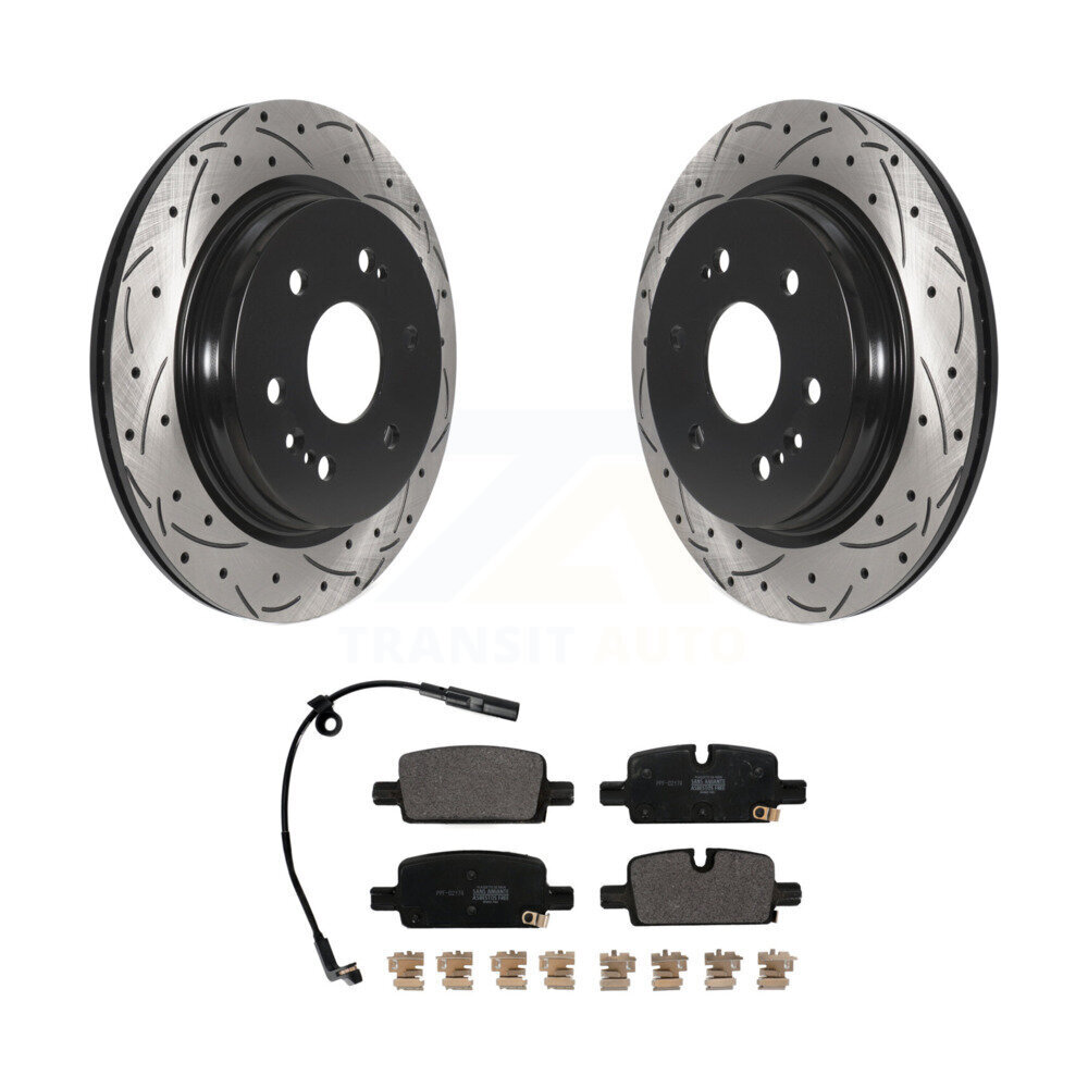 Transit Auto Rear Coated Drilled Slotted Disc Brake Rotors And Semi-Metallic Pads Kit KDF-101071