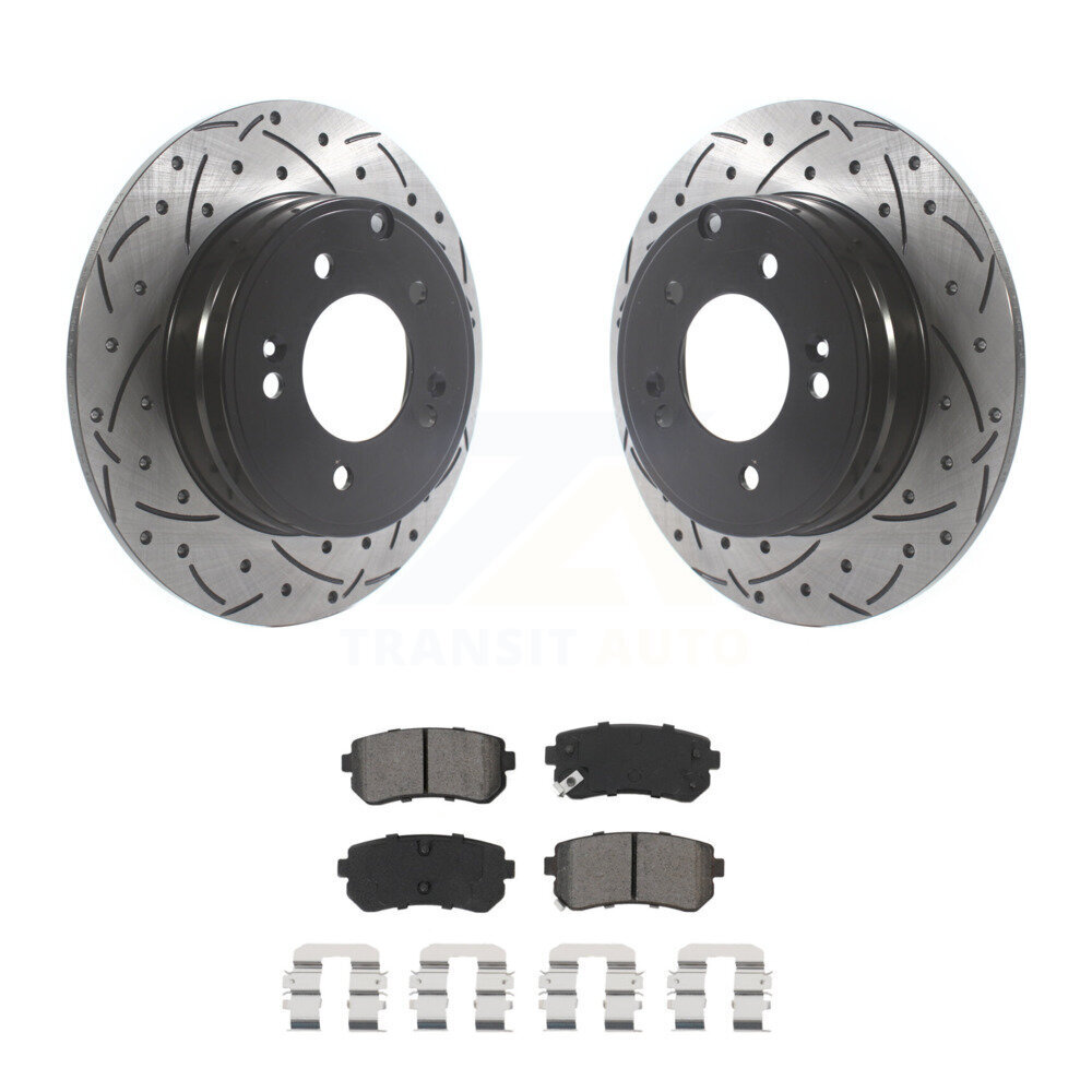 Transit Auto Rear Coated Drilled Slotted Disc Brake Rotors And Semi-Metallic Pads Kit KDS-100804