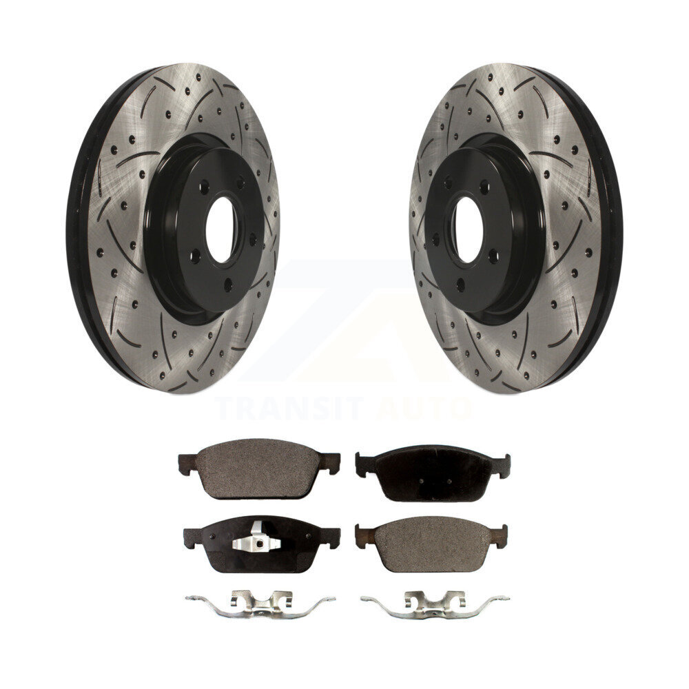 Transit Auto Front Coated Drilled Slotted Disc Brake Rotors And Ceramic Pads Kit KDT-100108