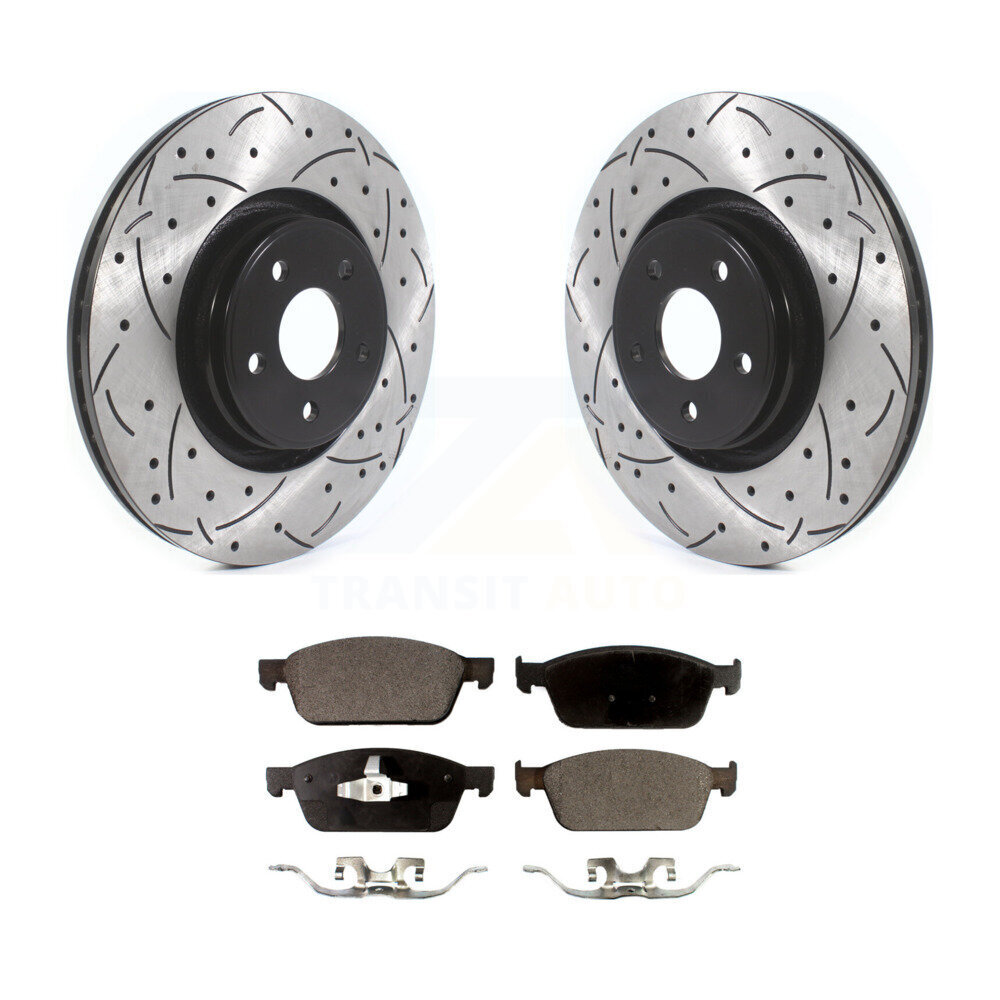 Transit Auto Front Coated Drilled Slotted Disc Brake Rotors And Ceramic Pads Kit KDT-100639