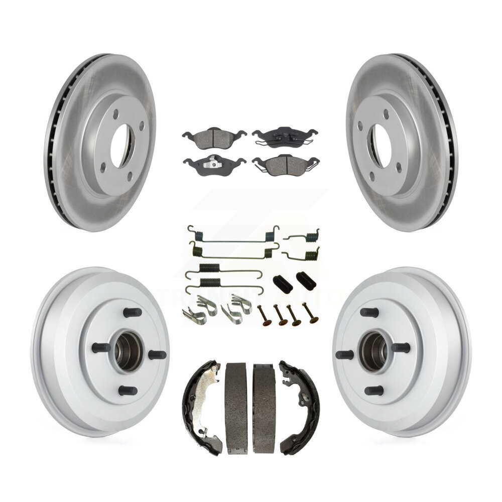Transit Auto Front Rear Coated Disc Brake Rotors Semi-Metallic Pads And Drum Kit (7Pc) KGS-101605
