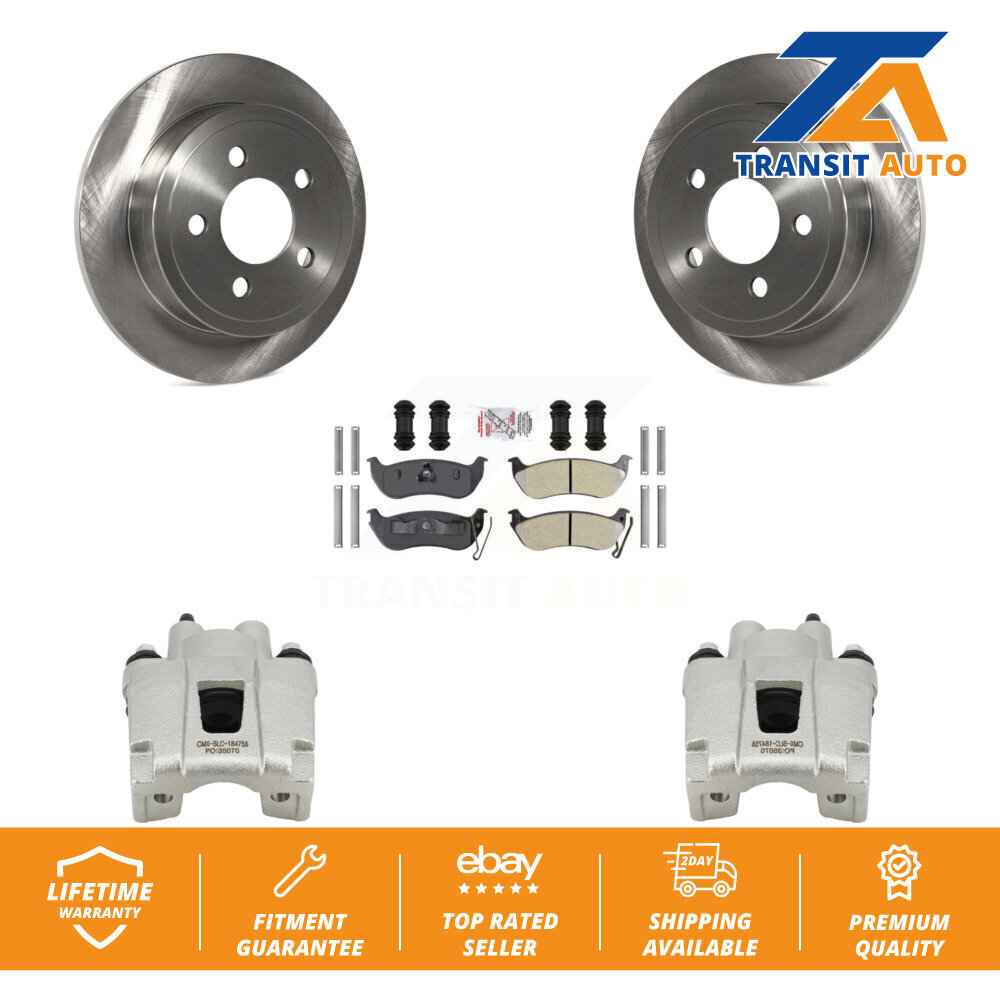 Rear Disc Brake Caliper Rotor Semi-Metallic Pad Kit For Jeep 