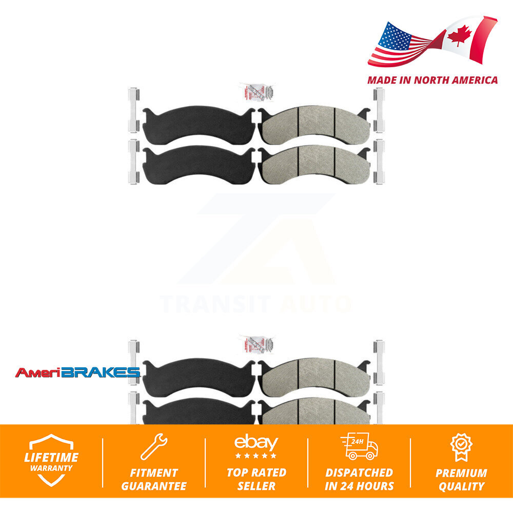 AmeriBRAKES Front Rear Semi-Metallic Disc Brake Pads Kit For Freightliner MT45
