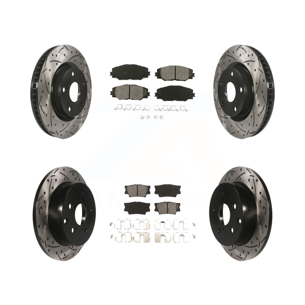 Front Rear Coated Drilled Slotted Disc Brake Rotor SemiMetallic Pad