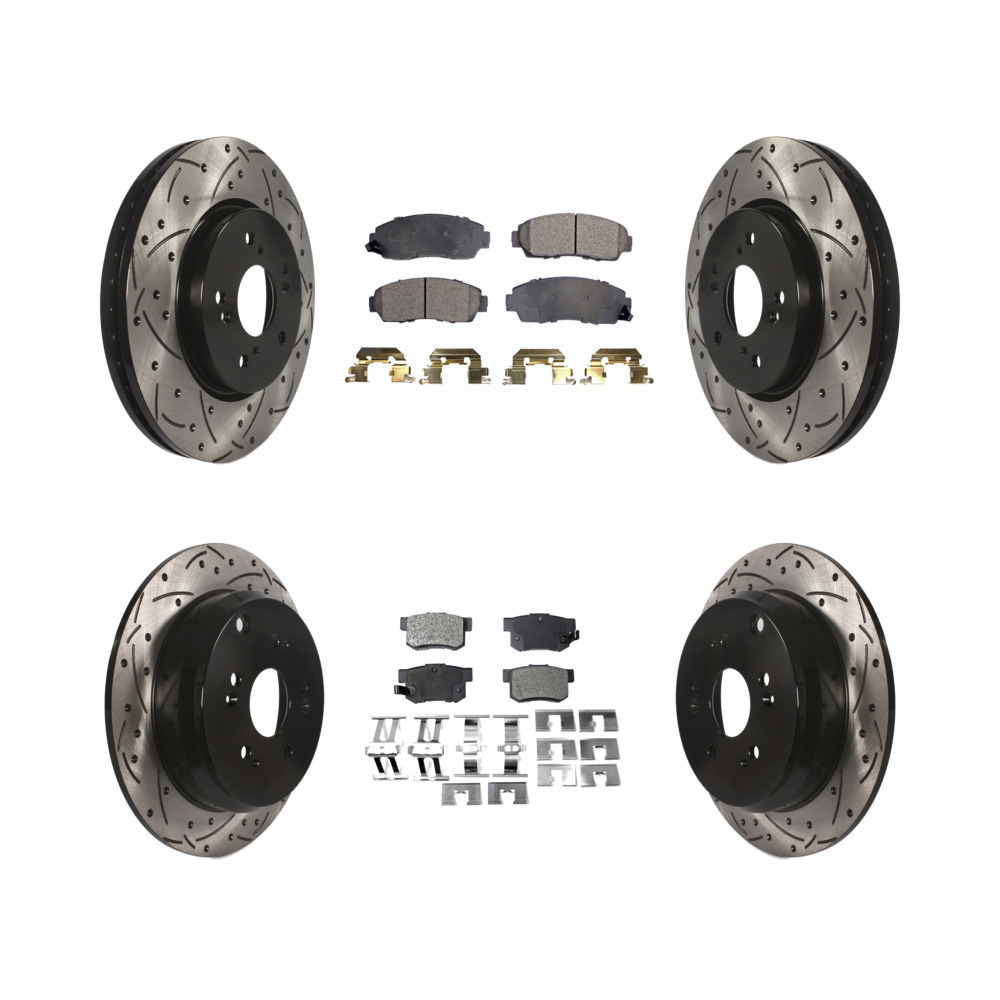 Front Rear Coated Drilled Slotted Disc Brake Rotor And Ceramic Pad Kit